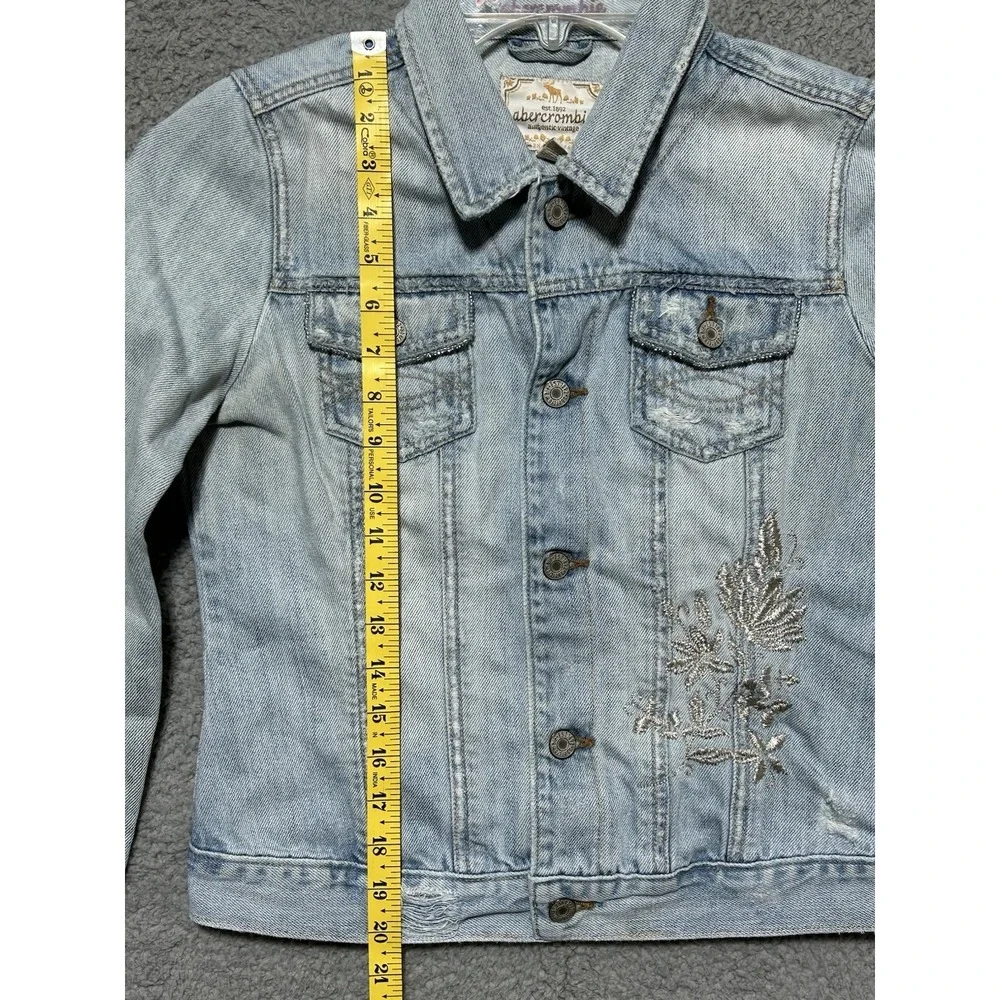 Abercrombie Jean Jacket Authentic Vintage Denim Embroidered Flowers Youth‎ XL